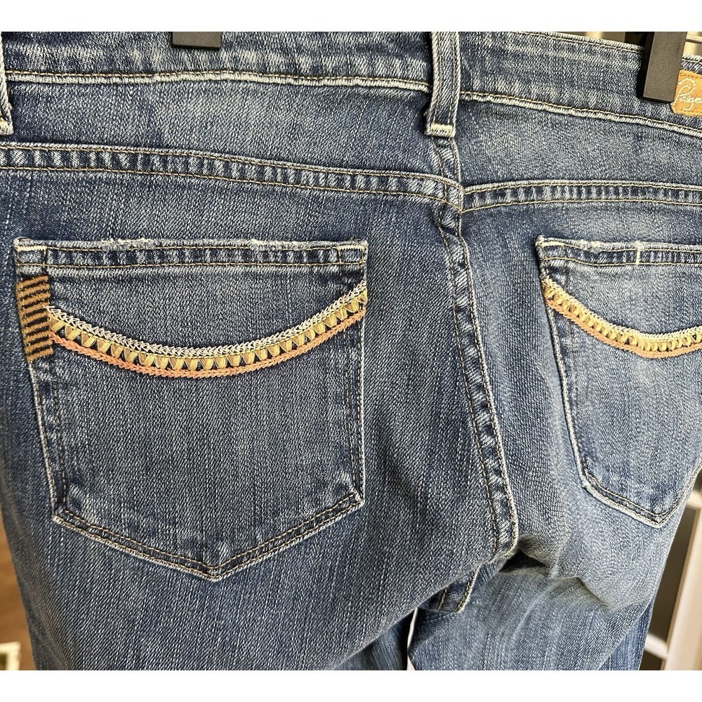 Paige Premium Denim Women's Jeans 31 Blue Straight Leg Embroidered Pockets USA - Picture 5 of 10